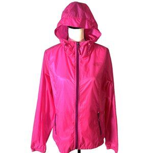 North Face Hooded Windbreaker Jacket Light Rain Women Sz Large Bright Pink